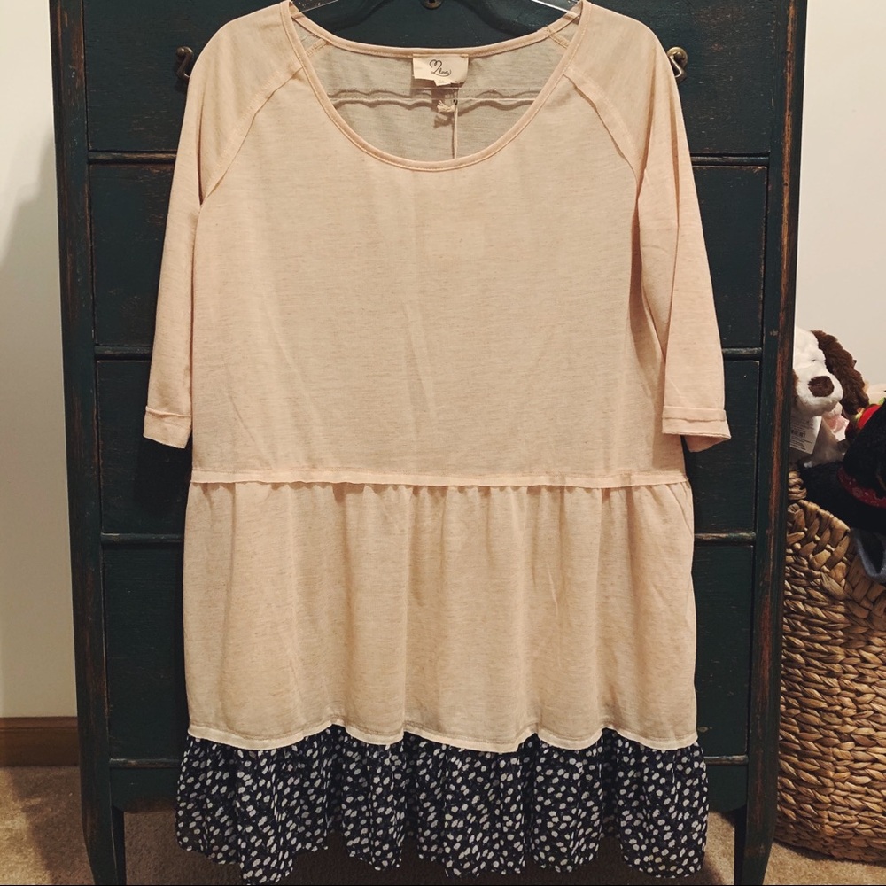 NWT! Cream and Navy Peplum Tunic!